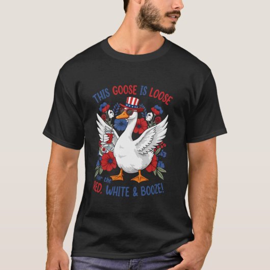 この鵞鳥は赤い白とブーゼ4Tに緩い Tシャツ (正面)