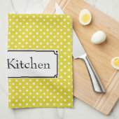 この黄色い水玉模様のキッチンタオルをパーソナライズ キッチンタオル (四つ折り)
