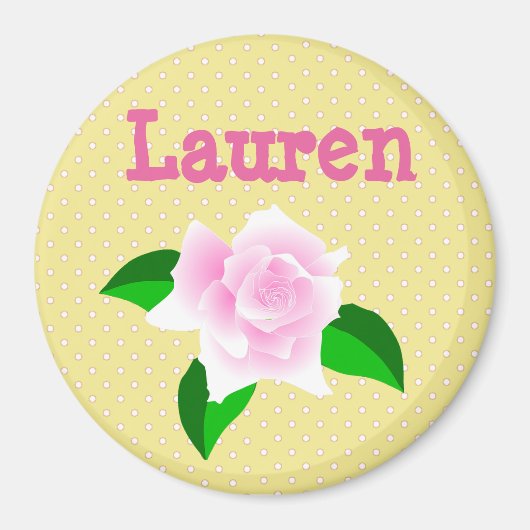 この黄色のバラの名前のマグネットをパーソナ点々のあるライズする マグネット (正面)