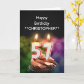 この57thバースデーカードキャンドルに名前を追加 カード (黄色い花)