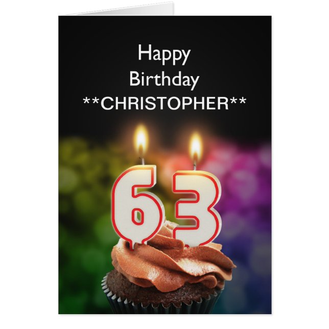 この63歳の誕生日カードキャンドルに名前を追加 (正面)