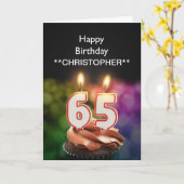この65thバースデーカードキャンドルに名前を追加 カード (黄色い花)