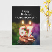 この67thバースデーカードキャンドルに名前を追加 カード (黄色い花)