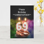 この69thバースデーカードキャンドルに名前を追加 カード (黄色い花)