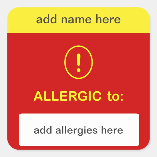この~を加えます名前をカスタマイズ + アレルギー スクエアシール (正面)
