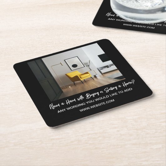 このCOASTER不動産デザインにロゴを実在追加 スクエアペーパーコースター (アングル)