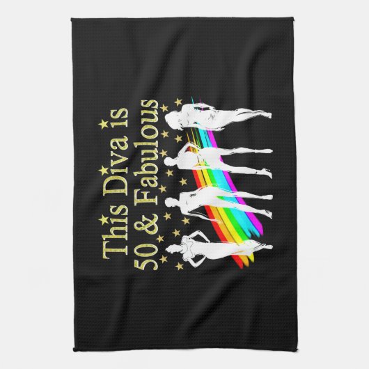 このDIVAは50で素晴らしい50番目の誕生日 キッチンタオル (縦)