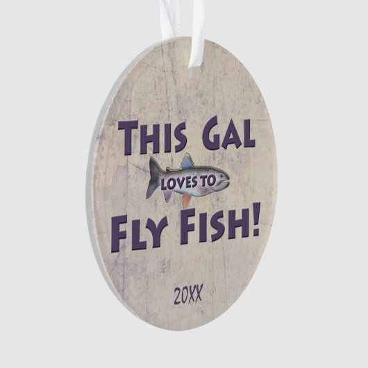 このGalは魚を飛ばすことを愛します! マスのはえの魚釣り オーナメント (正面)