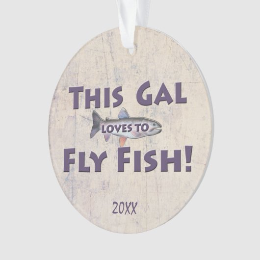 このGalは魚を飛ばすことを愛します! マスのはえの魚釣り オーナメント (正面)