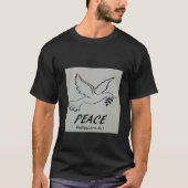 このTシャツには私たちのロゴである鳩と聖書の一節がプリントされています。 Tシャツ (正面)