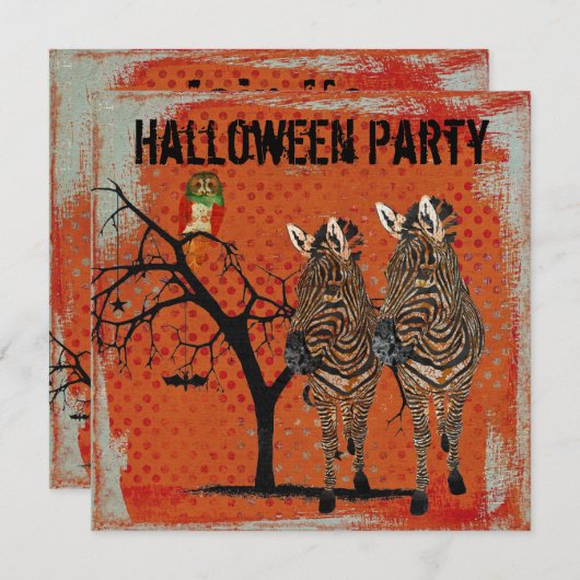 こはく色のシマウマ及びフクロウのハロウィンのばら色の招待状 招待状 (正面/裏面)