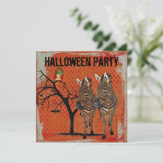 こはく色のシマウマ及びフクロウのハロウィンのばら色の招待状 招待状 (スタンド正面)