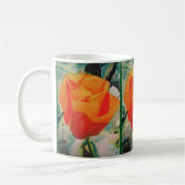 こはく色のラーセン著"ハナビシソウ"が付いているマグ コーヒーマグカップ (左)