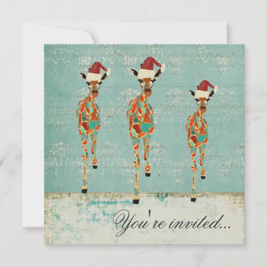 こはく色及び紺碧のキリンのクリスマスのパーティの招待状 招待状 (正面)