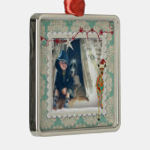 こはく色及び紺碧のキリンの雪片の写真のオーナメント メタルオーナメント (右)