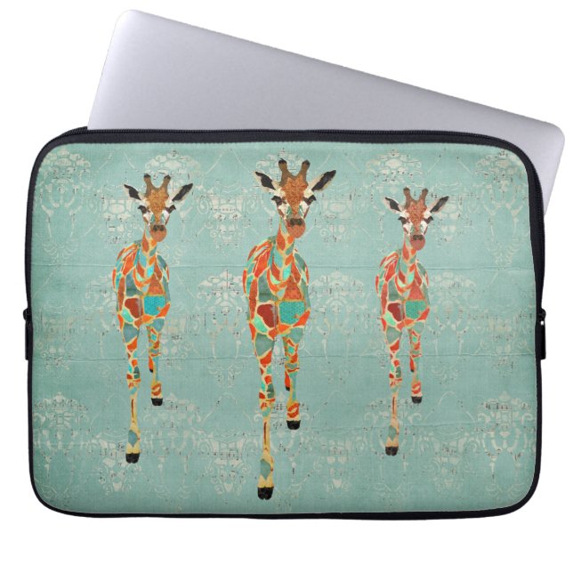 こはく色及び紺碧のキリンコンピュータ袖 ラップトップスリーブ (正面)