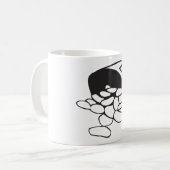 こぼれた豆の白黒アウトライン コーヒーマグカップ (正面左)