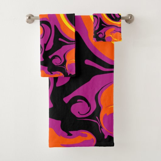 こぼれ – オレンジ、ブラック、ピンク、イエロー バスタオルセット (インサイチュ)