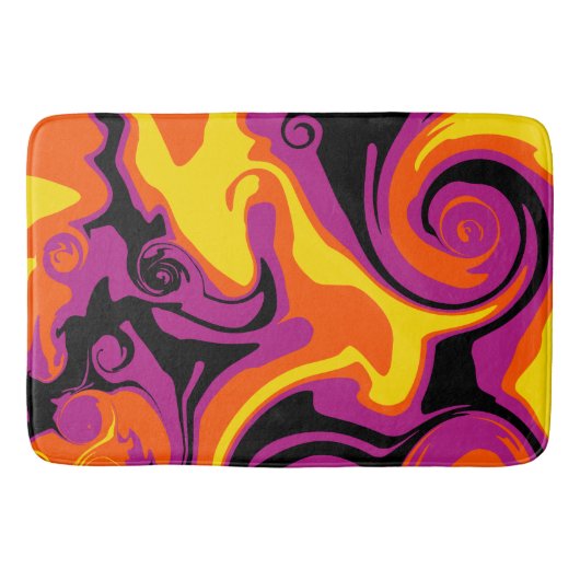 こぼれ – オレンジ、ブラック、ピンク、イエロー バスマット (正面)