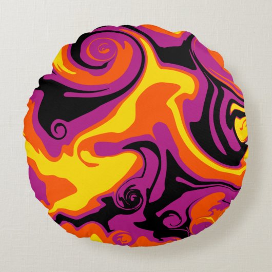 こぼれ – オレンジ、ブラック、ピンク、イエロー ラウンドクッション (正面)
