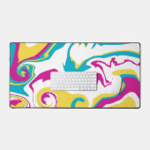 こぼれ – ターコイズ、黄、ピンク、白 デスクマット (キーボード&マウス)