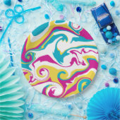 こぼれ – ターコイズ、黄、ピンク、白 ペーパープレート (パーティー)