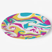 こぼれ – ターコイズ、黄、ピンク、白 ペーパープレート (アングル)