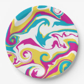 こぼれ – ターコイズ、黄、ピンク、白 ペーパープレート (正面)