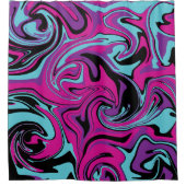 こぼれ – ピンク、紫、青、黒 シャワーカーテン (正面)