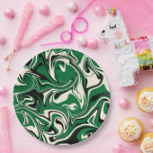 こぼれ – 緑、クリーム、黒 ペーパープレート (パーティー)