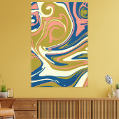 こぼれ – 青、オリーブグリーン、ピンクとクリーム キャンバスプリント (インサイチュ (リビング))