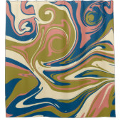 こぼれ – 青、オリーブグリーン、ピンクとクリーム シャワーカーテン (正面)