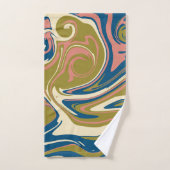 こぼれ – 青、オリーブグリーン、ピンクとクリーム バスタオルセット (ハンドタオル)