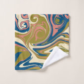 こぼれ – 青、オリーブグリーン、ピンクとクリーム バスタオルセット (ウォッシュタオル)