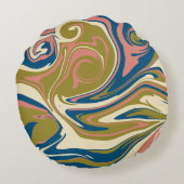 こぼれ – 青、オリーブグリーン、ピンクとクリーム ラウンドクッション (裏面)