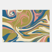 こぼれ – 青、オリーブグリーン、ピンクとクリーム ラッピングペーパーシート (正面)