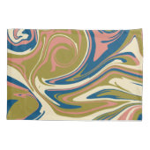 こぼれ – 青、オリーブグリーン、ピンクとクリーム 枕カバー (裏面-左)