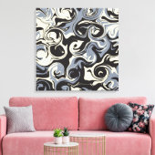こぼれ – 黒、グレー、クリーム キャンバスプリント (インサイチュ (リビング))
