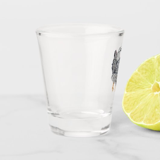 こら！文字と小さなバーレッドのロックチキン ショットグラス (左)