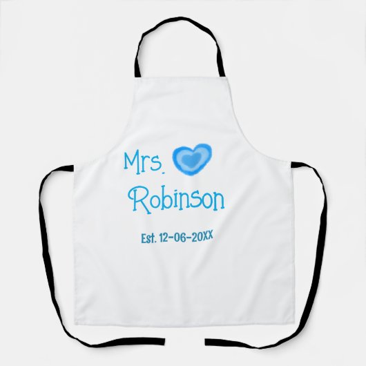 これから花嫁になる〇〇さん（名前）日付 青いハートの水彩画 エプロン (正面)