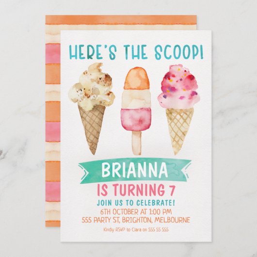 これがスクープのアイスクリーム誕生日招待状 招待状 (正面/裏面)