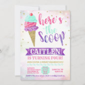 これがスクープのアイスクリーム金ゴールドグリッター誕生日 招待状 (正面)