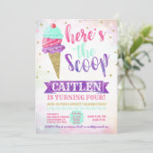 これがスクープのアイスクリーム金ゴールドグリッター誕生日 招待状 (スタンド正面)