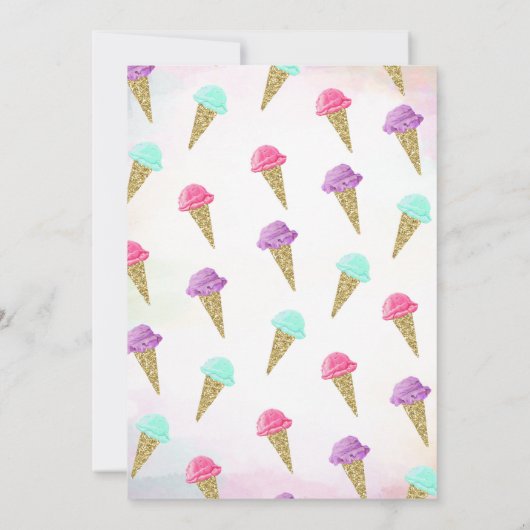 これがスクープのアイスクリーム金ゴールドグリッター誕生日 招待状 (裏面)