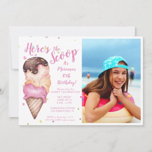 これがスクープ女子アイスクリーム写真誕生日 招待状 (正面)