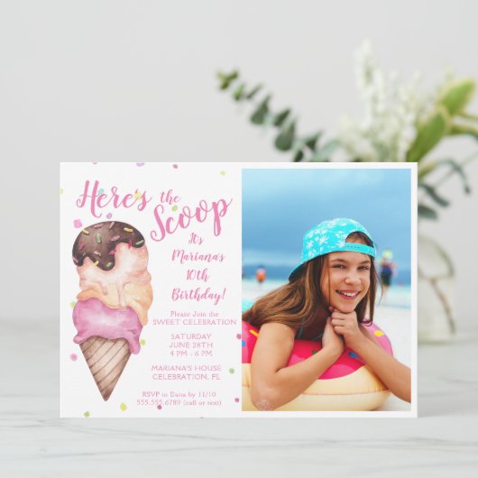 これがスクープ女子アイスクリーム写真誕生日 招待状 (スタンド正面)