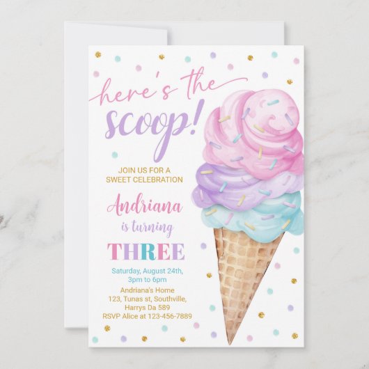 これがスクープ女子アイスクリーム第3誕生日 招待状 (正面)