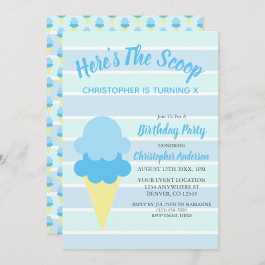 これがスクープ・アイスクリーム・サマー・誕生日 招待状 (正面/裏面)