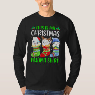 これが私のクリスマスパジャマ猫子猫Xmasライト Tシャツ