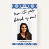 これが私のマスクスマイルの裏にあるレトロの青いパターン バッジ (正面)